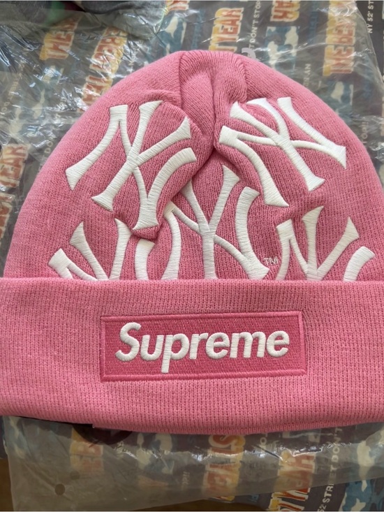 Supreme Other - Supreme Pink Knit Beanie with White NY Logos